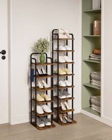 HaluPeit Vertical Shoe Rack, 8-Tier Shoe Racks, Shoe Tower For Small Spaces, Freestanding, Adjustable, Space Saving, Rustic Brown And Black - Brown - View 2