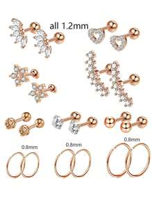 20pcs Stainless Steel Stud Earrings Set For Women Star Moon Flower Heart Leaf Opal 16G Or 20G Cartilage Earrings Hypoallergenic Flatback Earrings Piercing Jewelry Valentines - Ear Stud - View 14