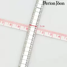 Perlon Joon 1 Yard Silver Metallic Glass Square Crystal Rhinestone Ribbon Trim Iron On Applique For Shoes, Bags And Decorative Accessories - Silver - View 3