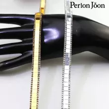 Perlon Joon 1 Yard Silver Metallic Glass Square Crystal Rhinestone Ribbon Trim Iron On Applique For Shoes, Bags And Decorative Accessories - Silver - View 4