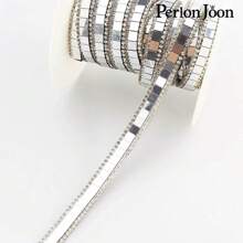 Perlon Joon 1 Yard Silver Metallic Glass Square Crystal Rhinestone Ribbon Trim Iron On Applique For Shoes, Bags And Decorative Accessories - Silver - View 2