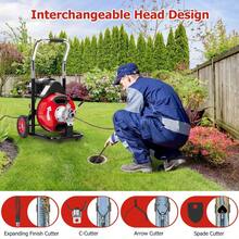 100 Ft X 3/8 Inch Drain Cleaner Machine, Professional Electric Drain Auger for 1 to 4 Inch Pipes, Portable Electric Drain Snake with 4 Cutters & Foot Switch and Pair of Gloves - Red - View 7