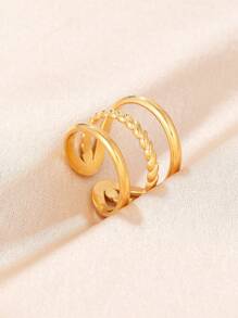 Stainless Steel Ring, New Arrivals Geometric Lines Design Women's Ring With Open Ends, Adjustable, Gifts For Holiday - Gold - View 3