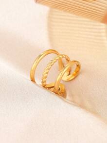 Stainless Steel Ring, New Arrivals Geometric Lines Design Women's Ring With Open Ends, Adjustable, Gifts For Holiday - Gold - View 4