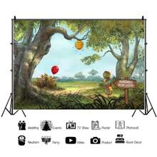 1 pieza Fondo de tela con tema de primavera y bosque de dibujos animados de 7*5/5*3 ft con decoraciones de olla de miel y globo rojo para cumpleaños, sala de estar, habitación, estudio de fotografía infantil y decoración de fondo para transmisión en vivo, Navidad - Multicolor - Ver 6