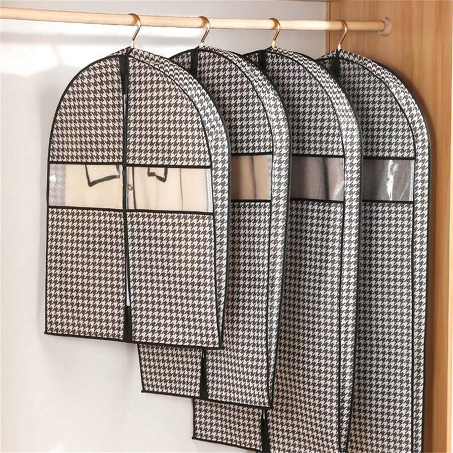 1個衣服防塵罩無紡布西裝外套收納袋,帶吊掛鉤,家用 - 黑與白 - 查看 1
