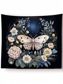1pc Butterfly & Flower Pattern Printed Tapestry - Multicolor - View 1
