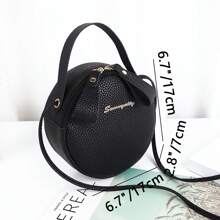 Lychee Pattern Small Round Bag, Fashion Crossbody Bag, Lightweight Durable Leather Shoulder Bag For Girls - Black - View 2