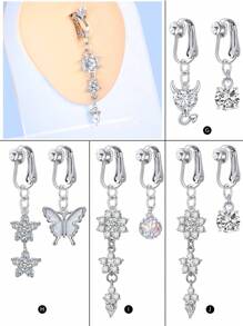 CIZME 1套裝的2女士們假肚臍環假肚臍指甲片夾在肚臍圓環銀 - 銀色 - 查看 3