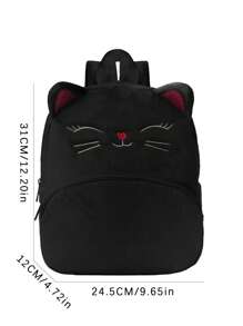 1pc Cute Cartoon Embroidered Pink Plush Large Capacity Children's Backpack, Suitable For Girls And Kids, Classic Children's Backpack, Suitable For Daily Outings, Holiday Gift - Black - View 5