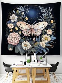 1pc Butterfly & Flower Pattern Printed Tapestry - Multicolor - View 3