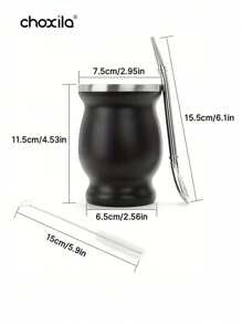 choxila 1pc Black Traditional Mate Cup, Mate Natural Gourd/Tea Cup, Coffee Cup, Stainless Steel Double-Wall Mate Cup And Bombilla Set, Yerba Mate Set Includes Yerba Mate Straw & Cleaning Brush - Black - View 6