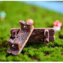 1pc Resin Vintage Simulated Wooden Long Stool Miniature Landscape Decorative Item For Succulent Arrangements Diy - Brown - View 6