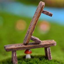 1pc Resin Vintage Simulated Wooden Long Stool Miniature Landscape Decorative Item For Succulent Arrangements Diy - Brown - View 7