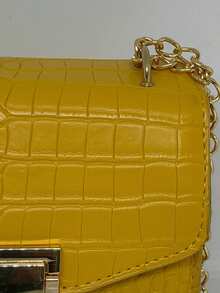 BOLSA CUADRADA TIPO PIEL COCODRILO - Mostaza Amarilla - Ver 3