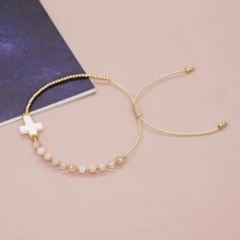 1PC Tiny Copper Bead Bracelets Lucky Healing Crystal Energy Stack Cross Holiday Bohemian For Women Teen Jewelry Gift - Multicolor - View 3