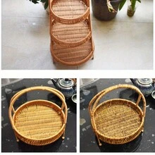 1pc Imitation Rattan Weave Basket Snack & Fruit Tray With Handle For Cosmetic Snacks Bread Fruits & Teaware Storage - Brown - View 5