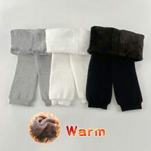Girl's Thickened And Fluffy Cropped Leggings In Solid Color For Keeping Warm In Winter - Grey - View 1