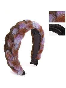 1 件波西米亚风格冬季厚针织宽边头带内衬保暖 - 紫色 - 查看 3