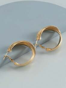 1對歐美時尚鐵合金多層女式耳環,適用於日常使用 - 金黃色 - 查看 3