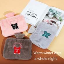 1入組1500毫升pvc絨面雙孔暖水袋,可拆卸蓋,冬季保暖腹部和手部 - 粉色 - 查看 5