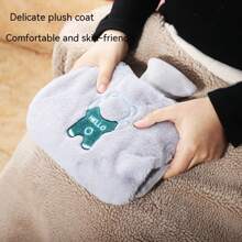 1入組1500毫升pvc絨面雙孔暖水袋,可拆卸蓋,冬季保暖腹部和手部 - 粉色 - 查看 2