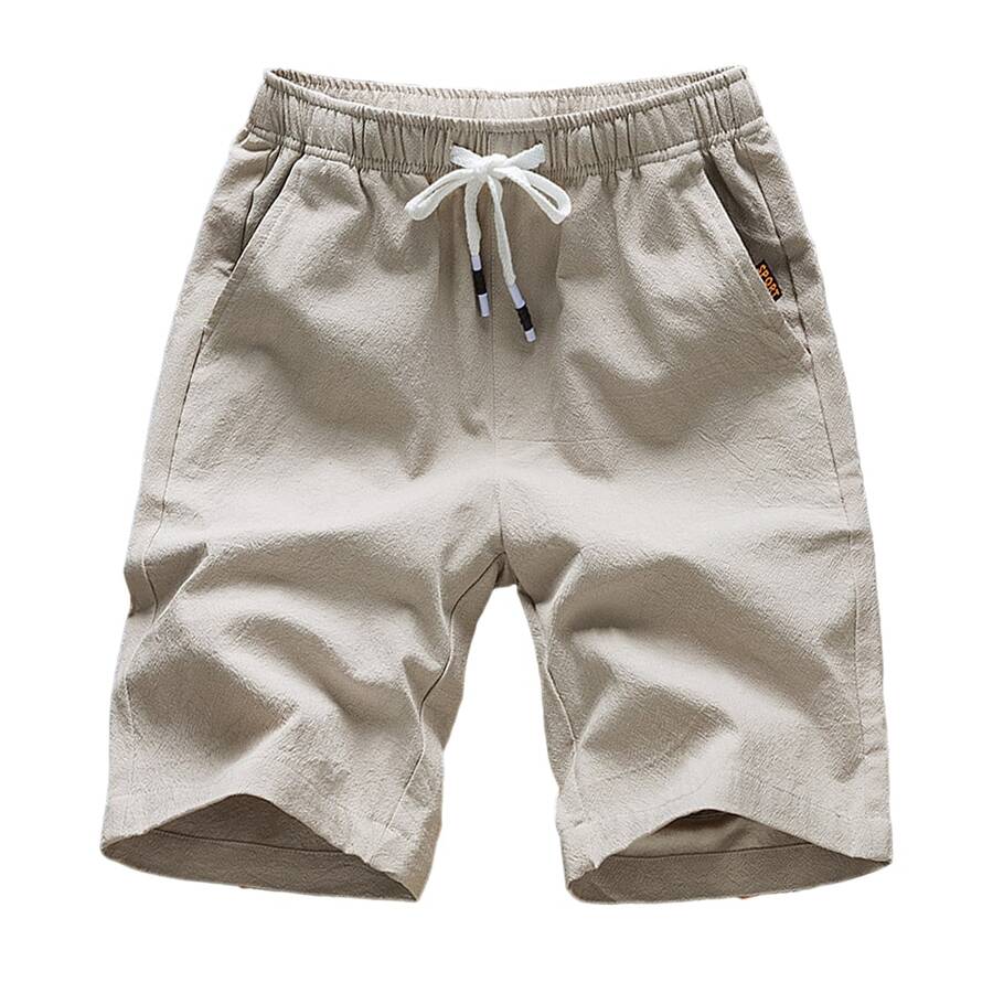 Short Pantalón De Algodón Y Lino Para Hombre - Caqui - Ver 1