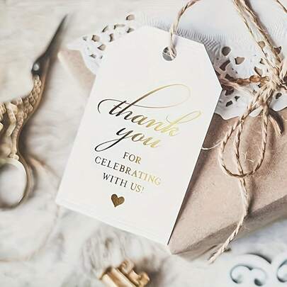 Happiness Series Gold Thank-You Tags - Perfect For: Wedding Gifts, Gift Showers, Bridal Showers, Birthdays Or Special Events, 50 Pieces,