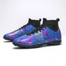 男女通用高筒專業成人足球鞋,附草坪防滑釘,適合人工草訓練 - 寶藍色 - 查看 2