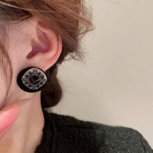 1 對 925 銀針花卉和幾何圖案圓形耳釘,輕巧百搭的設計,適合女士日常佩戴,個性化簡約配件作為節日禮物 - 黑色 - 查看 5