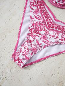 Bikinx Women's Floral Print Ruffle Trimmed Bikini Set Summer - Pink - View 4