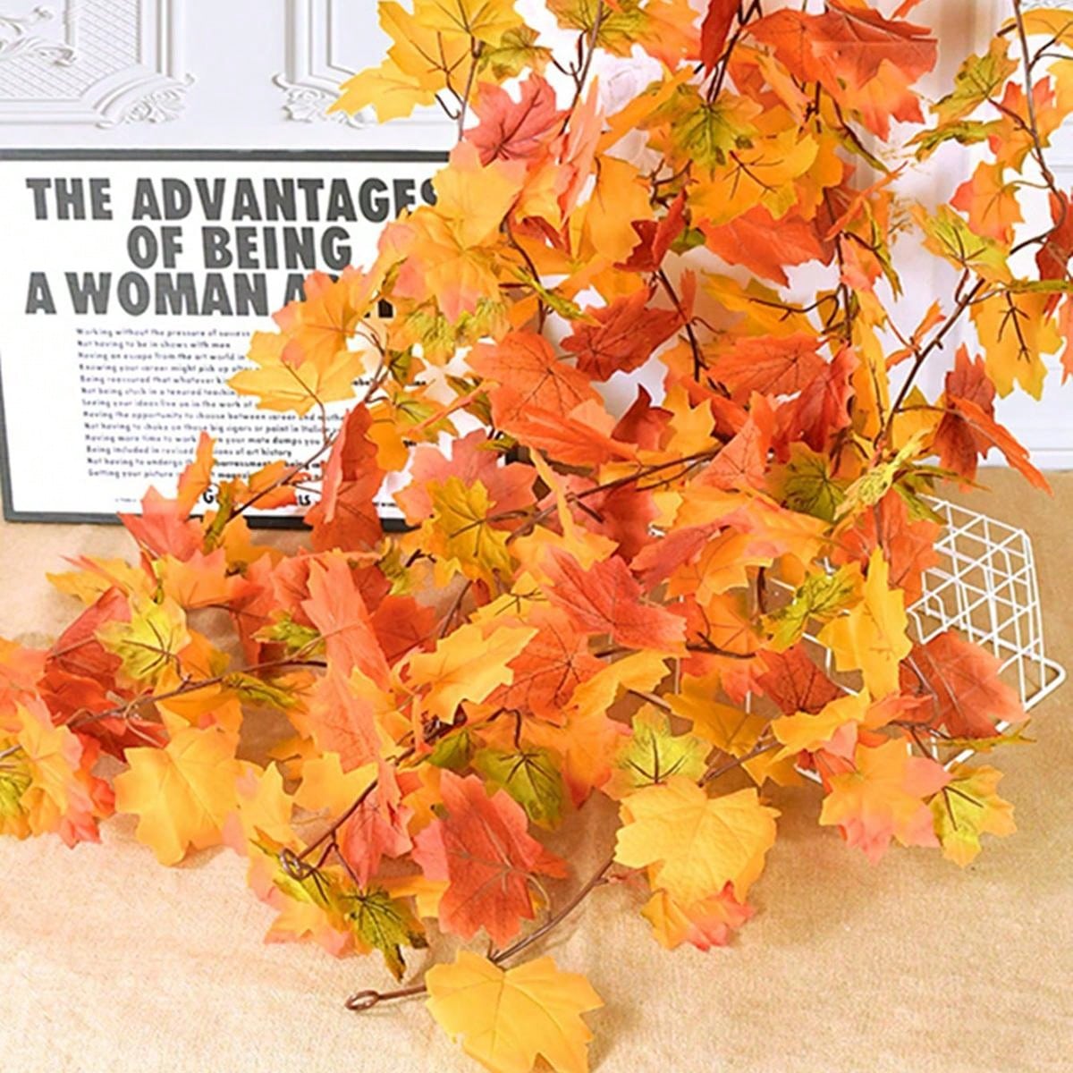 Simulated Red Maple Leaf Rattan Pipe Winding Grille Ceiling Decoration