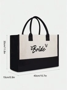 新娘帆布手提袋,個性化新娘禮物,適用於婚禮訂婚求婚的新娘派對蜜月,即將訂婚的禮物,婚禮配飾 - 黑與白 - 查看 3