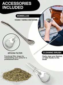 choxila 1pc Black Traditional Mate Cup, Mate Natural Gourd/Tea Cup, Coffee Cup, Stainless Steel Double-Wall Mate Cup And Bombilla Set, Yerba Mate Set Includes Yerba Mate Straw & Cleaning Brush - Black - View 5