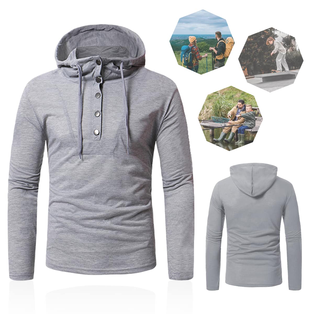 Sudadera Hombre Moda Con Capucha Hoodie Basico - Gris Claro - Ver 1