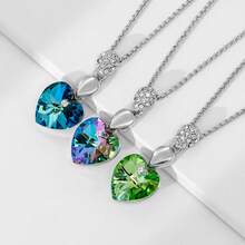 1條女性心形鑲鑽項鍊,銅色吊墜綠色水滴石,波西米亞風格時尚優雅珠寶,假日禮品 - 綠色 - 查看 4