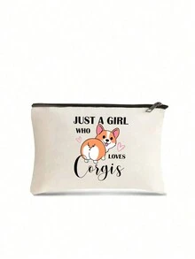 Just A Girl Who Loves Corgis Letter Print Storage Bag Christmas Halloween Thanksgiving Print Cosmetic Bag Multifunctional Travel Bag Toiletries Bag For Teachers, Friends, Mom, Sisters, Grandma Lipstick Box Bag, Portable Storage For Slouchy People, Portable Travel Toiletries Storage Bag, Wallet Pen Bag, School Pen Bag, Stationery Bag - Beige - View 7