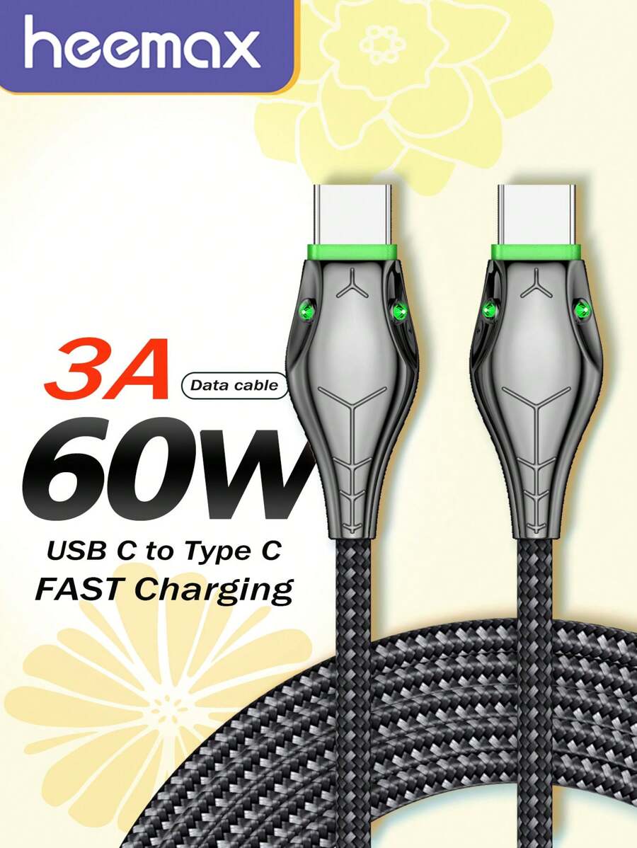 60w Type C 充電線,usb C To Usb C 3a快速充電編織充電線,適用於iphone 15/15 Pro/15 Plus/15 Pro Max,ipad Mini 6/ Pro 2021,三星galaxy S23/22,s10 S9 S8 Plus,note 9 8,a11 A20 A51,g6 G7 V30 V35,moto Z2 Z3 - 黑色 - 查看 1