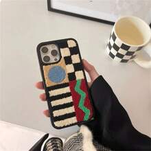 Apple Vintage Autumn/Winter Ins Style Plush Embroidered Geometric Pattern Phone Case Compatible With Iphone 14 Pro Max, IPhone 13, 12 Pro, X, XS, XR, 11, 16 Pro Max, 15