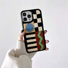 Apple Vintage Autumn/Winter Ins Style Plush Embroidered Geometric Pattern Phone Case Compatible With Iphone 14 Pro Max, IPhone 13, 12 Pro, X, XS, XR, 11, 16 Pro Max, 15