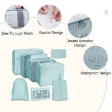 8入組尼龍衣物分類和包裝袋,旅行行李,衣物和內衣收納袋,旅行度假必備品 - 藍色 - 查看 2