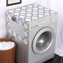 1pc現代簡約風格幾何圖案多功能收納塵布帶口袋,仿亞麻材質,使用於洗衣機、冰箱、多功能塵布,淺灰色 - 淺灰色 - 查看 3