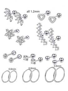 20pcs Stainless Steel Stud Earrings Set For Women Star Moon Flower Heart Leaf Opal 16G Or 20G Cartilage Earrings Hypoallergenic Flatback Earrings Piercing Jewelry Valentines - Ear Stud - View 15