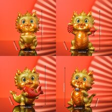 1 件裝樹脂龍雕像幸運吉祥物裝飾品適合家居客廳裝飾 - 生龍活虎-金色 - 查看 2