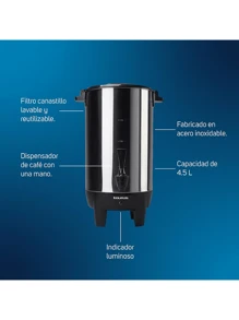 Cafetera De Urna Percoladora, Taurus Columba, 40 Tazas - Gris - Ver 4