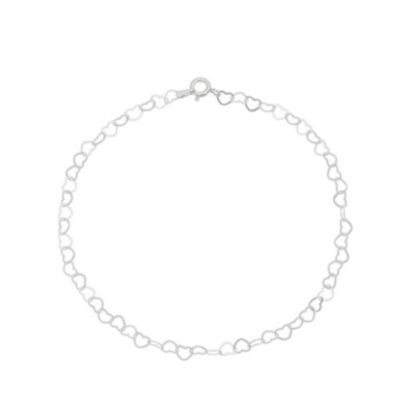 Tornozeleira De Prata 925 Elos Coração