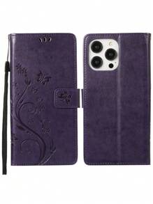 AWQUER Butterfly Flower Case Compatible With Iphone 16 15 14 Plus 13 12 Mini 11 Pro Max Wallet Case, PU Leather Flip Folio Case With TPU Inner Shell, Card Holder Kickstand Phone Cover Compatible With Iphone 8 7 6 Plus SE 5G 2020 2022 - Dark Purple - View 2