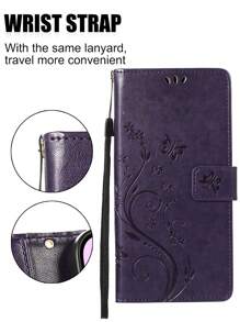 AWQUER Butterfly Flower Case Compatible With Iphone 16 15 14 Plus 13 12 Mini 11 Pro Max Wallet Case, PU Leather Flip Folio Case With TPU Inner Shell, Card Holder Kickstand Phone Cover Compatible With Iphone 8 7 6 Plus SE 5G 2020 2022 - Dark Purple - View 4