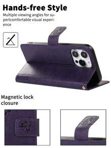 AWQUER Butterfly Flower Case Compatible With Iphone 16 15 14 Plus 13 12 Mini 11 Pro Max Wallet Case, PU Leather Flip Folio Case With TPU Inner Shell, Card Holder Kickstand Phone Cover Compatible With Iphone 8 7 6 Plus SE 5G 2020 2022 - Dark Purple - View 5