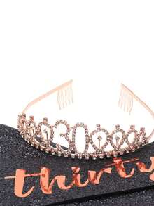 2入組「dirty Thirty」皇冠頭饰和鉆石皇冠套餐(玫瑰金、黑色或金色亮粉) - 30歲女性生日禮物,女士生日派對用彩帶和黨用品 - 彩色 - 查看 5